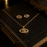 Vervit Gold-Tone Eye Motif Necklace Set for Women – Pendant with Earrings