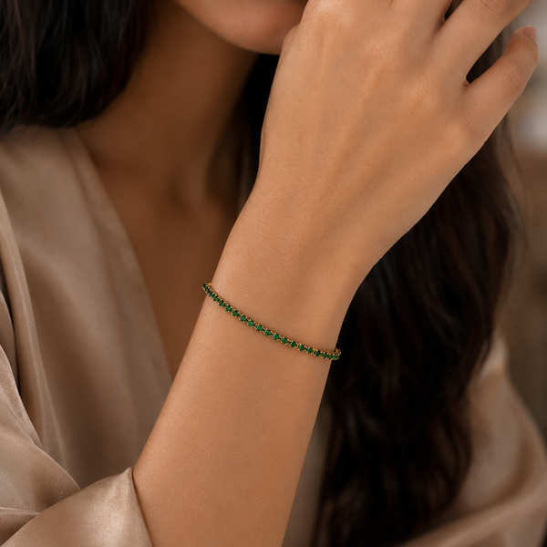 Vervit Gold Green Tennis Bracelet for Women – 18K Gold-Plated PVD Finish, Anti-Tarnish 316L Stainless Steel