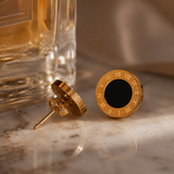 Vervit Aurelia Roman Gold-Tone Black Stud Earrings