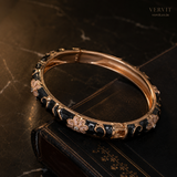 Vervit Black Floral Enamel Bangle for Women – 18K Gold Plated 316L Stainless Steel with Anti-Tarnish Finish