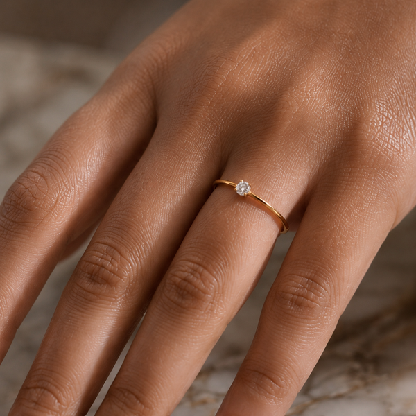 Vervit Gold Solitaire Minimal Ring for Women – 18K Gold Plated 316L Stainless Steel