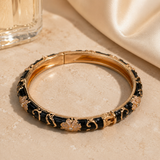 Vervit Black Floral Enamel Bangle for Women – 18K Gold Plated 316L Stainless Steel with Anti-Tarnish Finish
