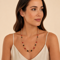 Champagne Beaded Necklace with Red & Black Accents
