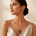 Radha Krishna Divine Pendant Set with Matching Earrings