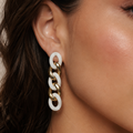 Gold White Link Dangler Earrings for Party & Festive Wear | VERVIT