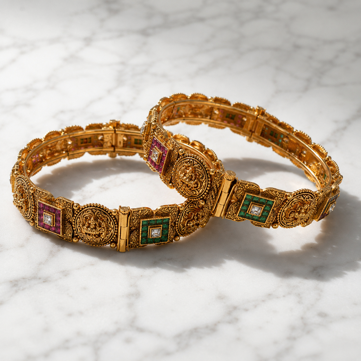VERVIT Gold Plated Temple Bangle Set for Women