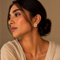 Vervit Floral Stud Earrings for Women – White & Gold Finish, Pair of 2