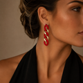 Vervit Rouge Chain Gold-Tone Red Drop Earrings