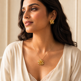 Vervit Floral Necklace Set for Festive Wear – Gold Finish, Necklace with Earrings