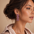 Purple Floral Drop Earrings with Crystal Centres for Festive Wear | VERVIT