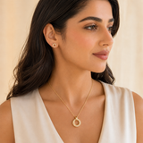 Vervit Gold-Tone Circle Necklace Set for Women – Pendant with Earrings