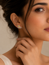 Vervit Citrine Wing Silver-Tone Stud Earrings