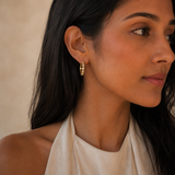 Vervit Gold-Tone Hoop Earrings for Women – Twisted Stone Detail, Pair of 2