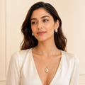 Vervit Oval Pendant Necklace Set for Festive Wear – Gold Finish, Necklace with Earrings