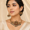Antique Lakshmi Peacock Necklace Set with Matching Earrings