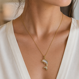 Golden Dolphin Pearl Pendant Necklace