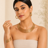 Golden Statement Jewellery Set with Necklace, Earrings, Bangle & Ring