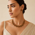 Antique Beaded Necklace Set with Matching Stud Earrings