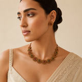 Antique Beaded Necklace Set with Matching Stud Earrings