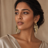 Vervit Gold-Tone Long Drop Earrings for Women – Teardrop Detail, Pair of 2