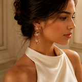 Rose Gold Floral Pearl Drop Earrings