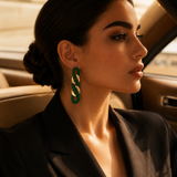 Vervit Emerald Chain Gold-Tone Green Drop Earrings