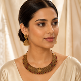 Antique Lakshmi Temple Choker Set with Jhumka Earrings