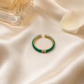 Vervit Green Enamel Minimal Ring for Women – 18K Gold Plated 316L Stainless Steel