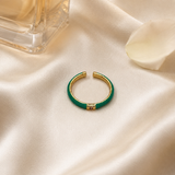 Vervit Green Enamel Minimal Ring for Women – 18K Gold Plated 316L Stainless Steel