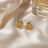 Vervit Gold Diamond Motif Stud Earrings for Women – 18K Gold Plated 316L Stainless Steel