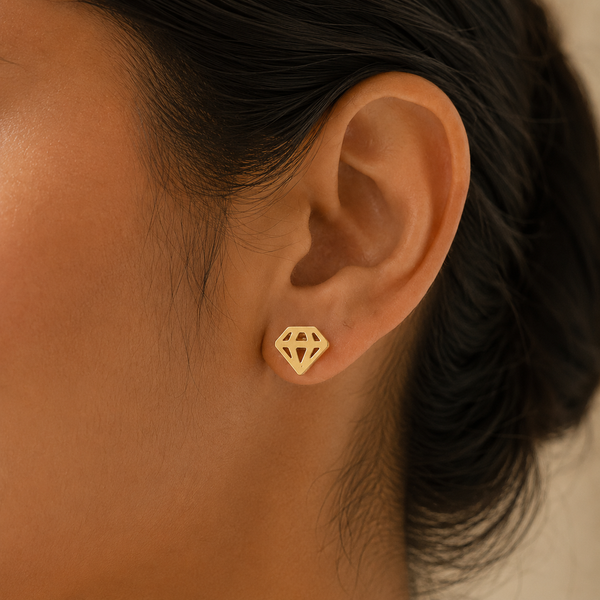 Vervit Gold Diamond Motif Stud Earrings for Women – 18K Gold Plated 316L Stainless Steel