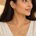 Vervit Gold-Tone Eye Motif Necklace Set for Women – Pendant with Earrings