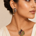 Peacock Bloom Pendant Set with Matching Earrings