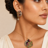 Peacock Bloom Pendant Set with Matching Earrings