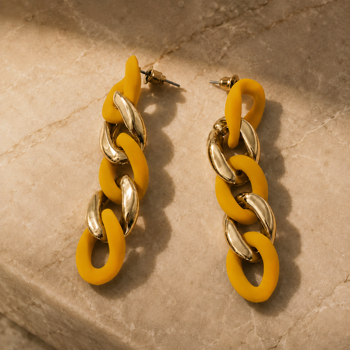 Vervit Soleil Chain Gold-Tone Yellow Drop Earrings