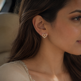 Vervit Gold-Tone Heart Stud Earrings for Women – Bow Detail, Pair of 2