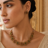 Antique Beaded Necklace Set with Matching Stud Earrings