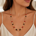 Champagne Beaded Necklace with Red & Black Accents