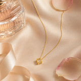 Vervit Square Crystal Pendant Necklace for Daily Wear – Gold Finish, Single Piece