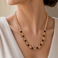 Champagne Beaded Necklace with Black Accent Details