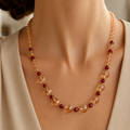 Champagne Beaded Necklace with Ruby Red Accents