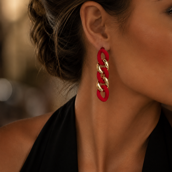 Vervit Rouge Chain Gold-Tone Red Drop Earrings