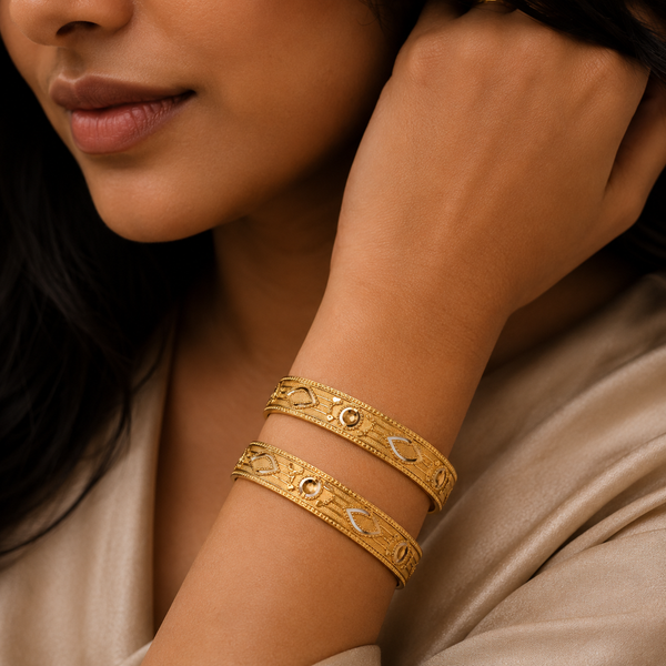 VERVIT Gold Plated Cutwork Bangle Set for Women