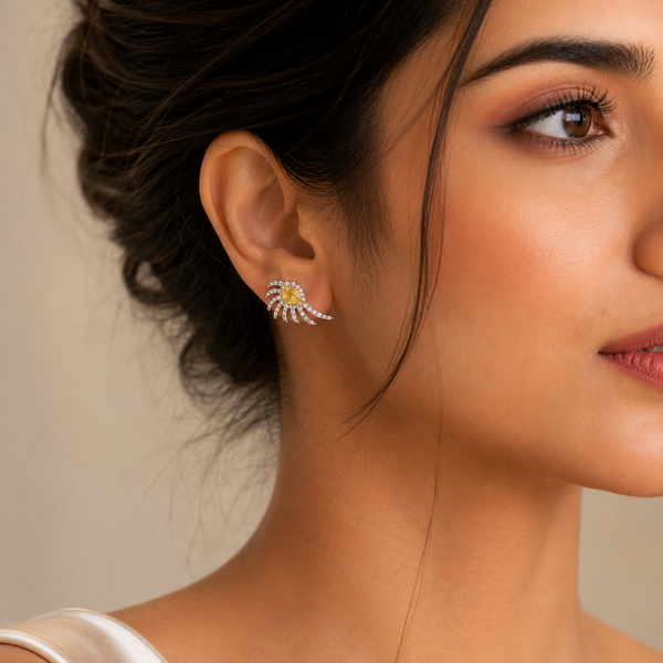 Vervit Citrine Wing Silver-Tone Stud Earrings