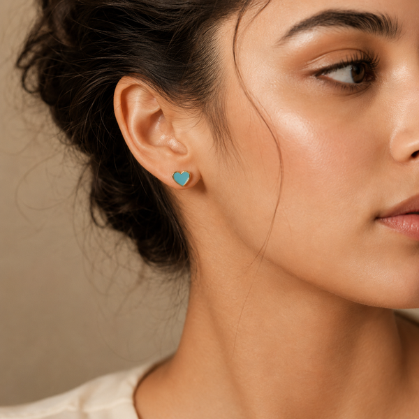 Vervit Aqua Heart Gold-Tone Stud Earrings