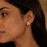 Vervit Gold-Tone Square Stud Earrings for Women – Pavé Stone Detail, Pair of 2