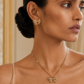 Golden Bow Pendant Set with Matching Earrings