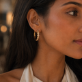 Vervit Gold-Tone Hoop Earrings for Women – Twisted Stone Detail, Pair of 2