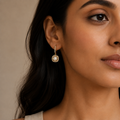 Vervit Gold-Tone Pearl Drop Earrings for Women – Stone Border Design, Pair of 2