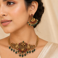 Antique Lakshmi Peacock Necklace Set with Matching Earrings